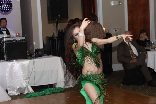 Carrara Nour belly dancing at a Lebanese/American wedding in Windermere, FL at Golden Bear Club