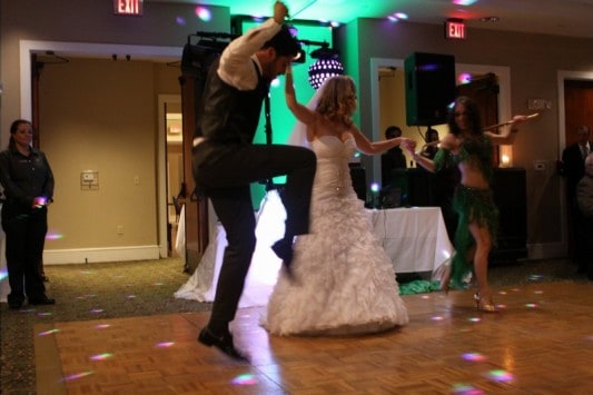 Orlando belly dancer Carrara Nour dances Lebanese debke with the bride and groom at a Lebanese/American wedding; DJ: Elegant Entertainment