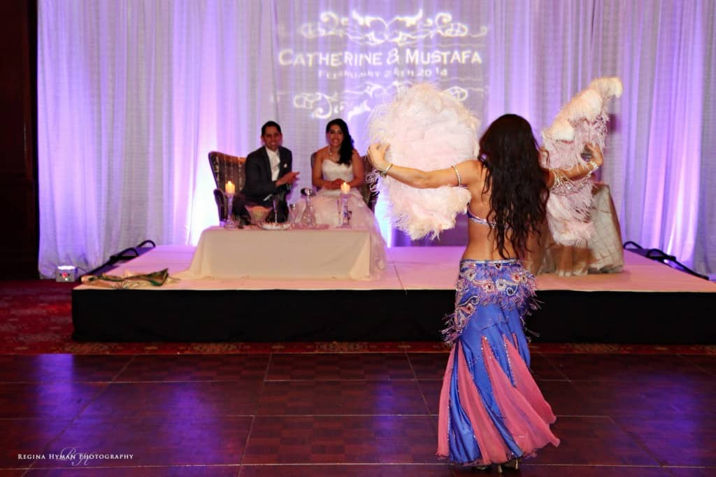 Belly dancer Carrara Nour of Orlando performs at an Egyptian/Afghan wedding at Ballroom at Church Street in Orlando